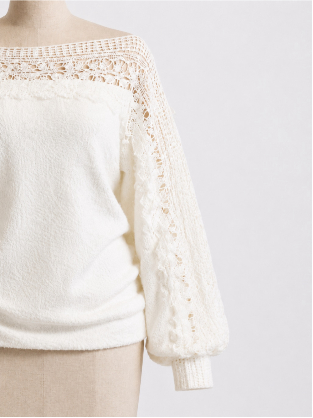 New White Lace Crochet Lantern Sleeve Boat Neck Pullover Top – Size 3XL - Picture 6 of 8